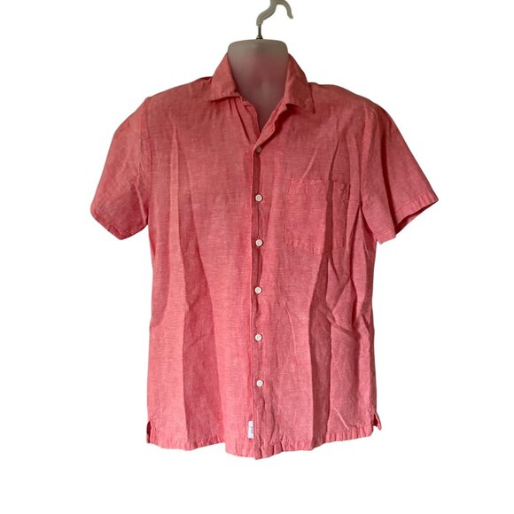 Onia Linen Cotton Blend Mens Short Sleeve Shirt Coral Pink Size Small - Picture 1 of 4